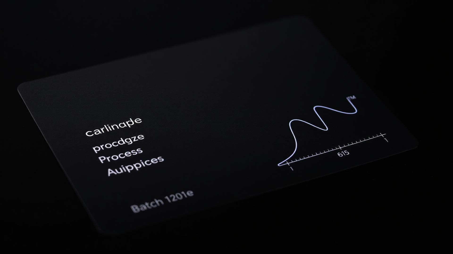 Black data card with silver typography showing farm, altitude, varietal and a glowing roast curve